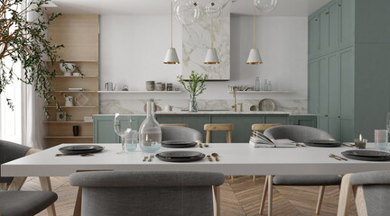Modern interior of kitchen with living room  © Julia Vadi