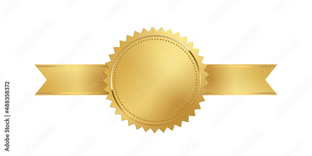 Canvas Prints gold 3d stamp with ribbon isolated on white background. luxury golden seal. vector design element