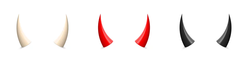Foto op Plexiglas Devil horn set. White, red and black demon or satan Halloween carnial elements. Mobil app attributes isolated on white background. © backup16