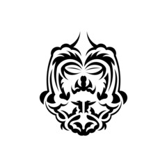 Black and white Tiki mask. Traditional decor pattern from Polynesia and Hawaii. Isolated. Ready tattoo template. Vector.