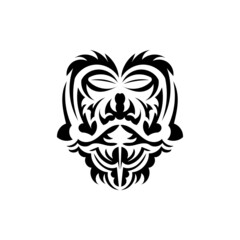 Black and white Tiki mask. Native Polynesians and Hawaiians tiki illustration in black and white. Isolated. Tattoo sketch. Vector.