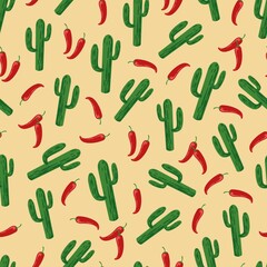 Cactus and chili peppers pattern