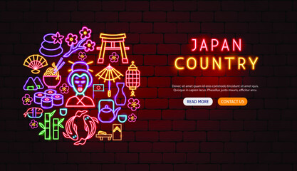 Japan Country Neon Banner Design. Vector Illustration of Asia Promotion.