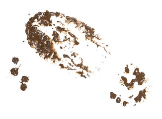 Foot print in wet mud, shoe isolated on white background, with clipping path