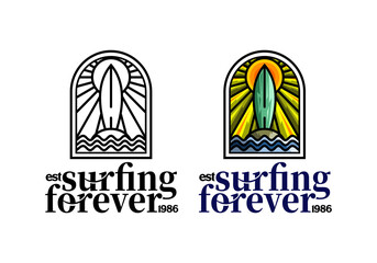 Logo Surfing Forever Beach Vector Illustration Template Good for Any Industry