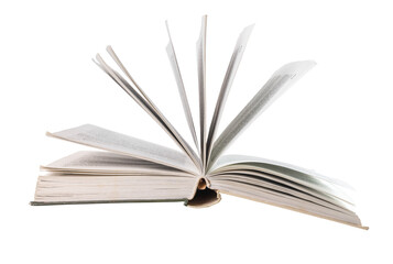 Open book isolated on white background. Reading and turning pages. Novel, bible, encyclopedia, dictionary, code. High quality photo