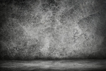 Background black concrete room room, ceiling and walls of textured beautiful and scary concrete for horror