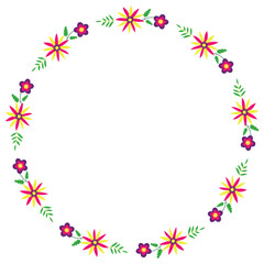 Fototapeta na wymiar Floral frame in the style of Mexican embroideryOtomi Tenango. Round border.