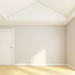 Empty room with grey wall and wood floor. 3D rendering