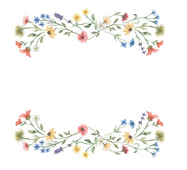 Wildflowers Frame Clipart, Watercolor Meadow Flowers wreath illustration, Rustic Border, Herbs Bouquet clip art, Wedding Invitation, Baby Shower graphics