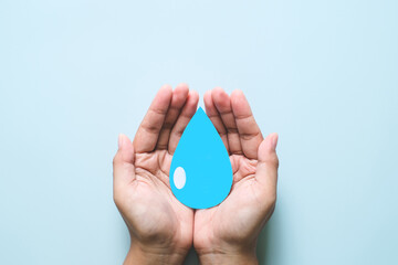 Hands holding clean water drop, world water day concepts