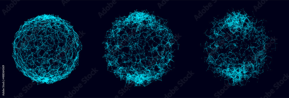 Poster vector set sci-fi sphere with particles and lines. concept network connection. frame sphere. abstrac