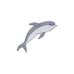 Obraz premium Dolphin jumping playful aquatic animal contour line doodle vector Illustration.