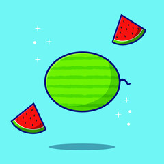 Watermelon fruit cartoon illustration with fill and outline