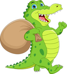 Fototapeta premium cute crocodile cartoon waving on white background