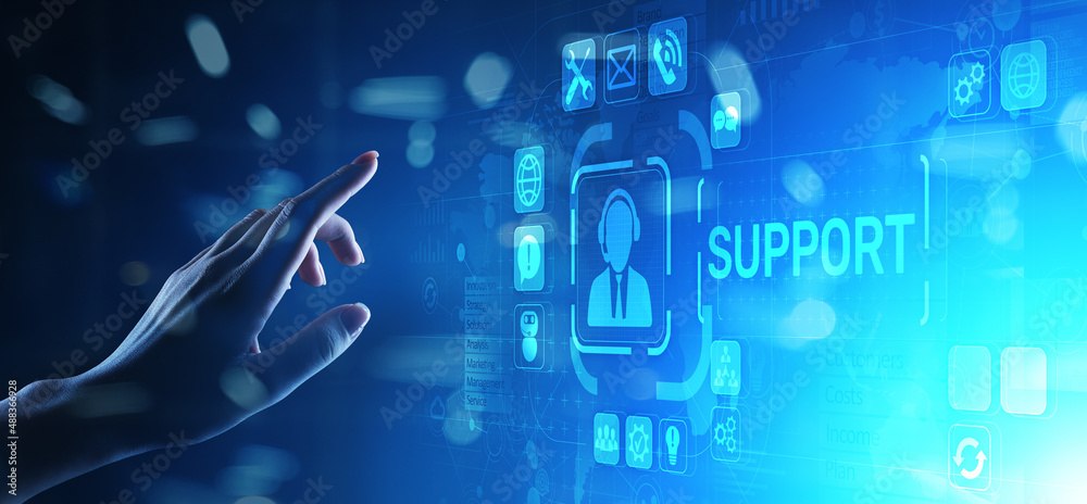 Fototapete Support button on virtual screen. Customer service and communication concept.