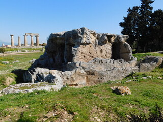 Ruins of the Glafki fountain, at ancient Corinth, Greece