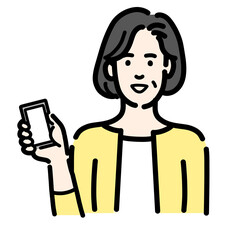 スマートフォンを持っている中年女性
