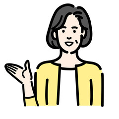 笑顔で説明をしている中年女性
