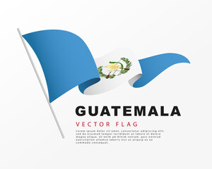 The flag of Guatemala hangs on a flagpole and flutters in the wind. Vector illustration isolated on white background.