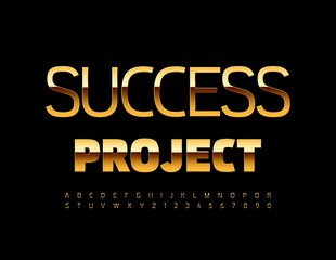 Vector business template Success Project. Elegant Alphabet Letters and Numbers set. Gold modern Font
