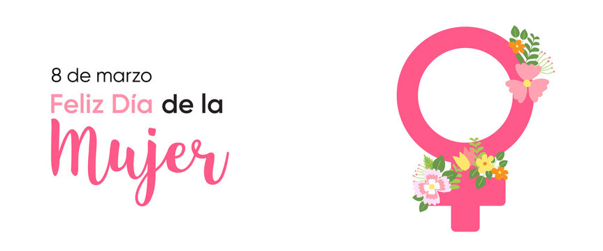 Feliz Dia De La Mujer. Tarjeta Banner Plantilla	