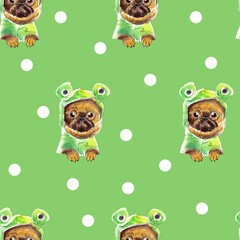 Obraz premium seamless pattern watercolor dog in frog costume