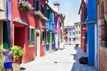 Colorful buildings on ancient streets of European city Italian town Venice