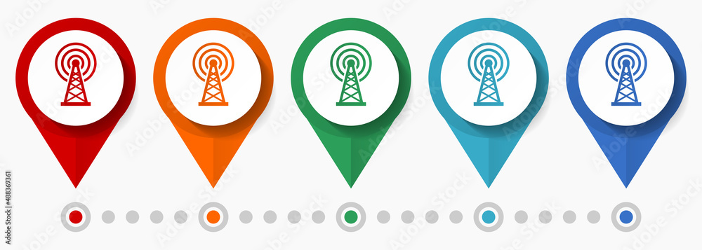 Poster antenna, network concept vector icon set, flat design communication pointers, infographic template e
