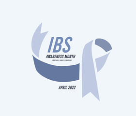 Irritable Bowel Syndrome IBS Awareness Month. Illustration with blue ribbon