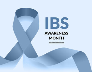 Irritable Bowel Syndrome IBS Awareness Month. Illustration with blue ribbon