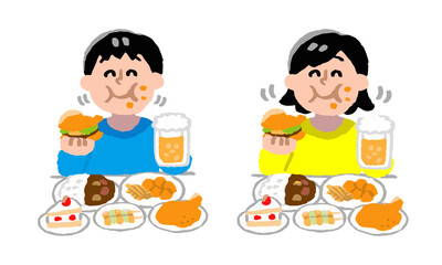 暴飲暴食する男女