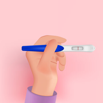 Negative pregnancy test in hand. 3d vector illustration.