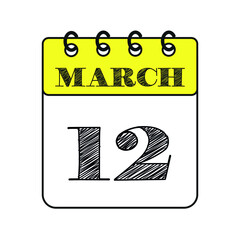 March 12 calendar icon. Vector illustration in flat style.