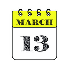 March 13 calendar icon. Vector illustration in flat style.