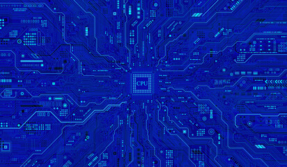 CPU Chip on Motherboard. Central Computer Processors CPU concept. Quantum computer, large data processing, database concept. Futuristic microchip processor. Digital chip.