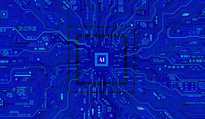 CPU Chip on Motherboard. Central Computer Processors CPU concept. Quantum computer, large data processing, database concept. Futuristic microchip processor. Digital chip.
