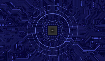 CPU Chip on Motherboard. Central Computer Processors CPU concept. Quantum computer, large data processing, database concept. Futuristic microchip processor. Digital chip.