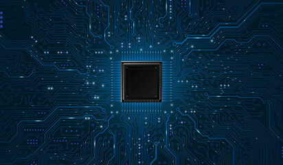 CPU Chip on Motherboard. Central Computer Processors CPU concept. Quantum computer large data processing database concept. Futuristic microchip processor. Digital chip. - obrazy, fototapety, plakaty