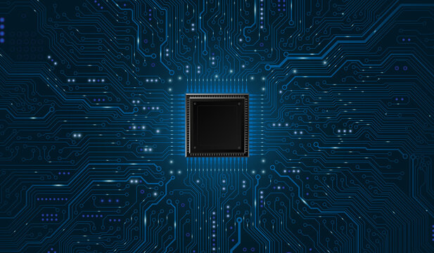 CPU Chip on Motherboard. Central Computer Processors CPU concept. Quantum computer large data processing database concept. Futuristic microchip processor. Digital chip.