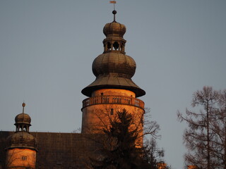 Lemberk castle tower in the setting sun. It is located in the Czech Republic in Jablonné pod...