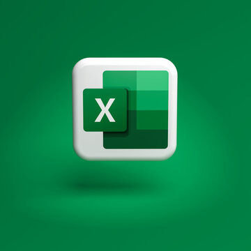 Logo of the Microsoft Office component Excel on a tile hovering over a seamless green background. Copy space.