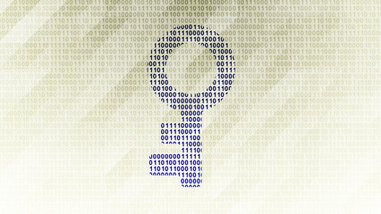 Key icon on binary code ( array of bits ). Illustration.