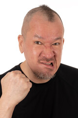An Angry Looking Man With a Tiny Mohawk Isolated on White Background