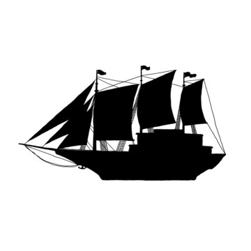 recommend clip art: Silhouette sailboat. Modern ship with sails black outline isolated illustration.