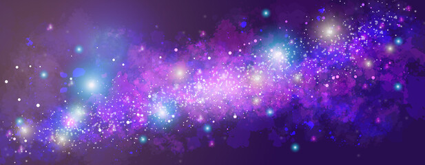 Space background with realistic nebula and lots of shining stars. Infinite universe and starry night. Colorful cosmos with stardust and the Milky Way. Magical color galaxy. - obrazy, fototapety, plakaty