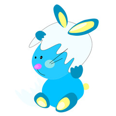 cute easter bunny with egg shell looking for chick vector illustration for happy easter
