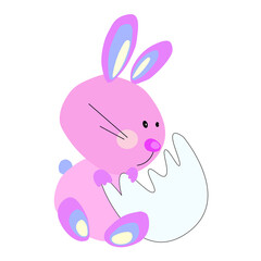 Obraz premium easter bunny with egg shell looking for chick vector illustration for happy easter