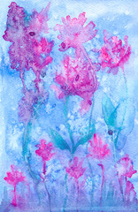 Abstract watercolor art background of flowers pattern