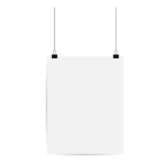 Poster mockup hanging paper, blank clip page background, template sheet vector illustration frame